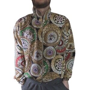 Vintage 80s Rare Bomber Jacket Unisex Lg Compass Design High Fashion Streetwear